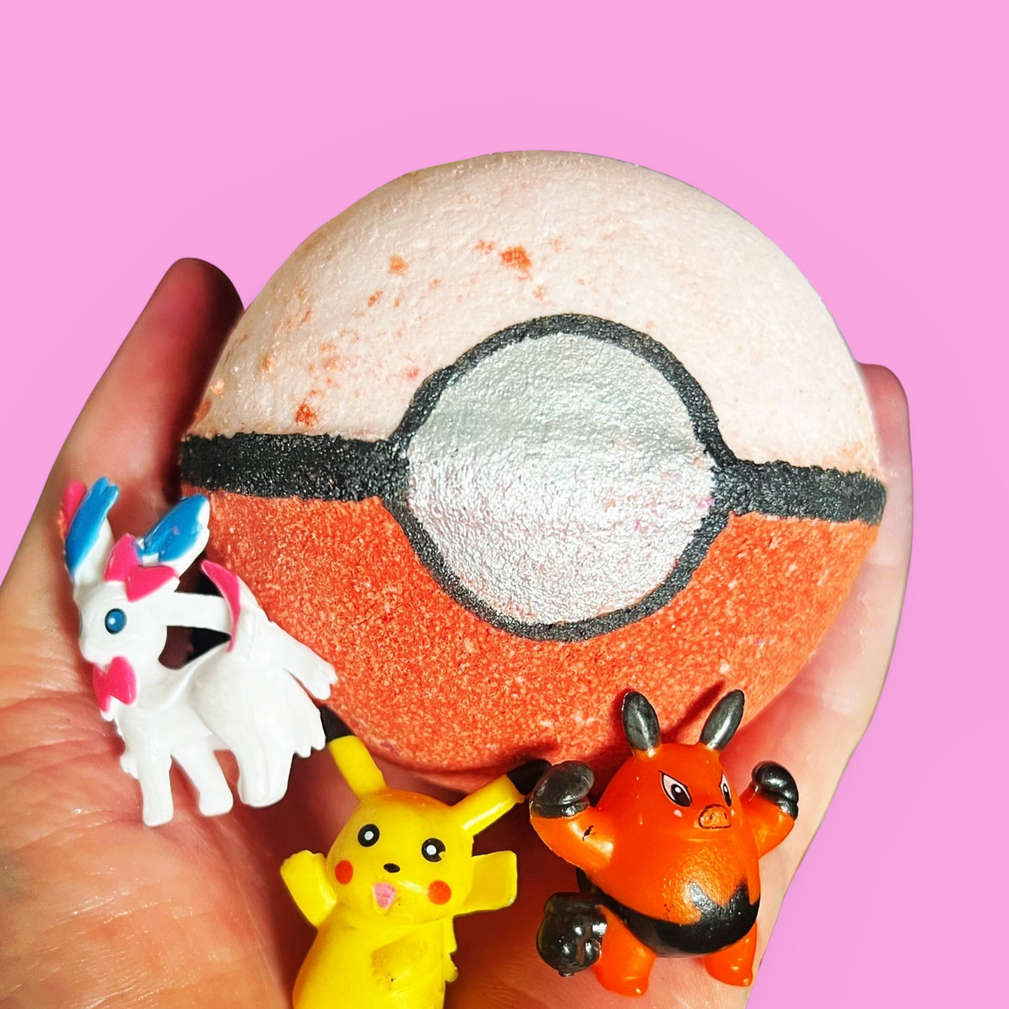 Catch ‘em ball bath bomb with hidden toy inside